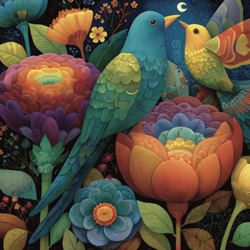 Vibrant Floral Birds
